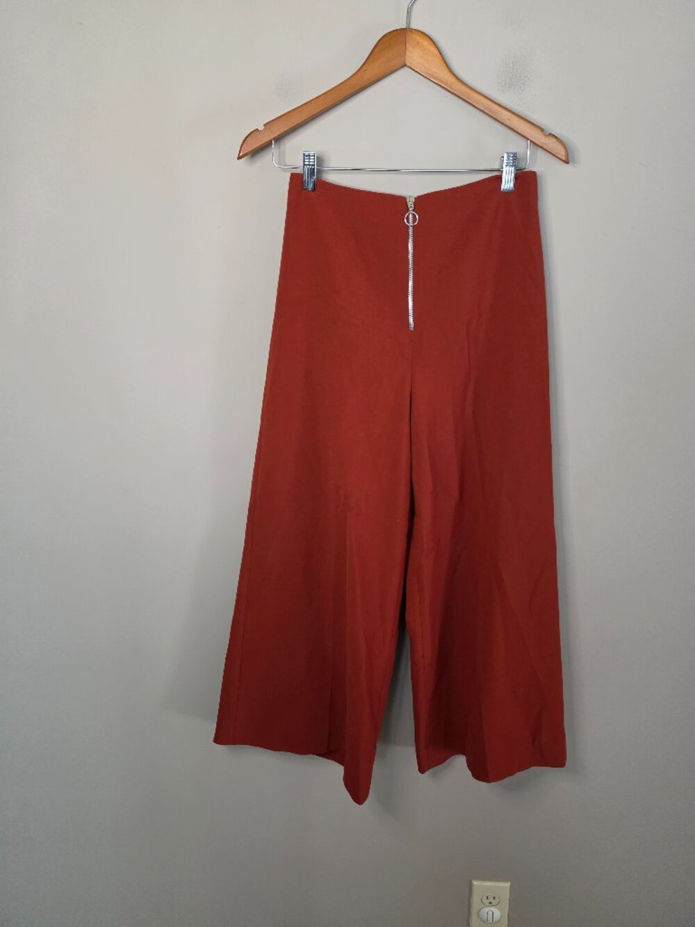 Zara Woman High Waisted Rust Red Wide Leg Culotte Pants Size Small